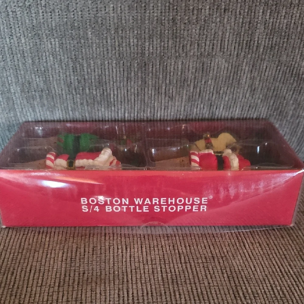 Festive Christmas Wine Stoppers By Boston‎ Warehouse, Set Of Four, New
